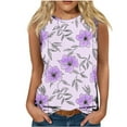 thumbnail image 2 of HOMBOM Muscle Tops for Women 2025 Loose Fit Purple Casual Floral Sleeveless Crew Neck Tank Blouse, 2 of 4