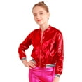 thumbnail image 3 of Sholeno Kids Girls Shiny Metallic Long Sleeve Bomber Jacket Coat Hip Hop Dance Top Motorcycle Red 12, 3 of 9