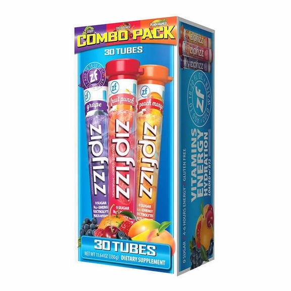 Zipfizz Healthy Sports Energy B12 Grape, Fruit Punch, Peach Mango - 30 Tubes