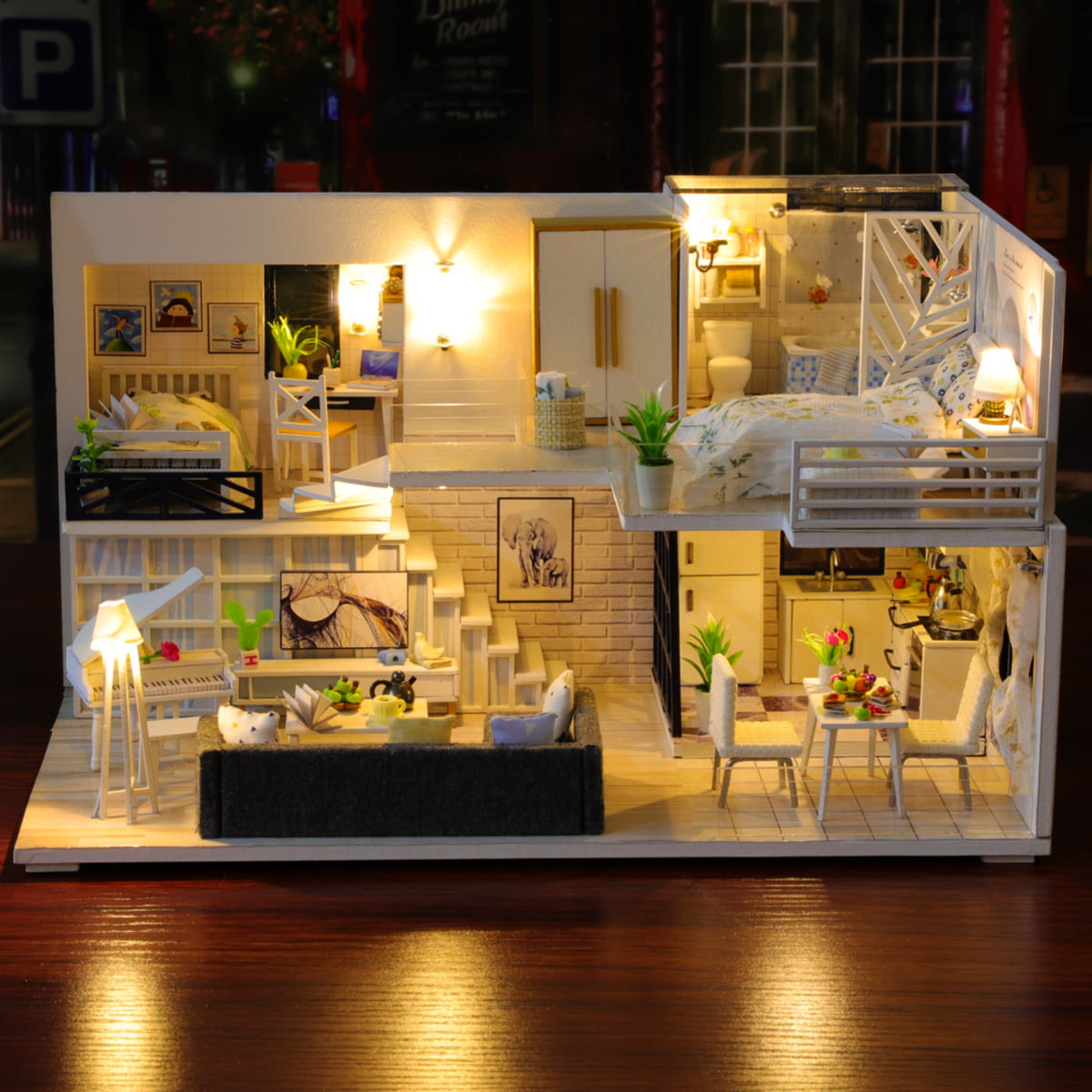 11 Inch 3D DIY LED Light Kids Wooden Dollhouse Jigsaw
