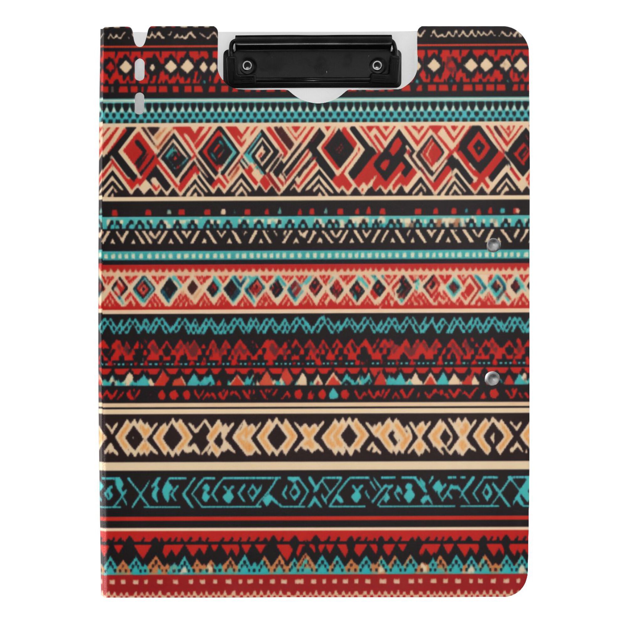 FORMRS A4 Clipboard Folder with Pen Holder Horizontal Foldable School Office Binder, Tribal Geometric