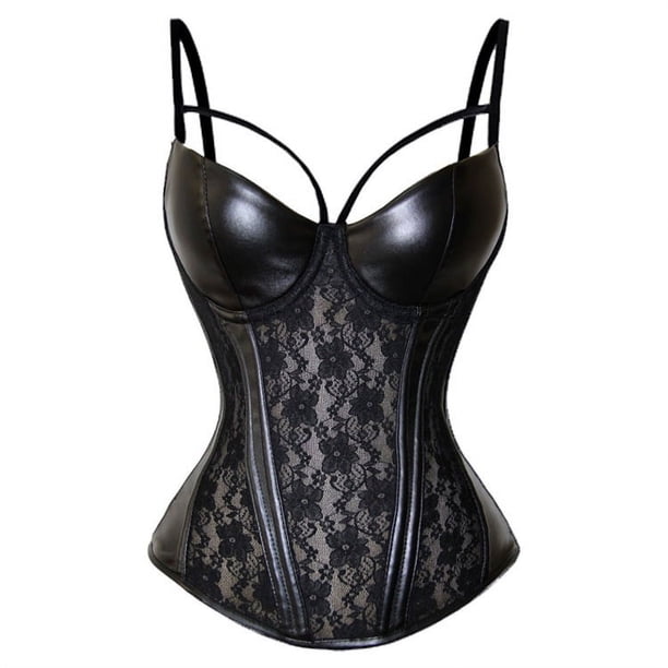 Cintura sexy europea y americana fruncida con encaje sexy costura de cuero PU