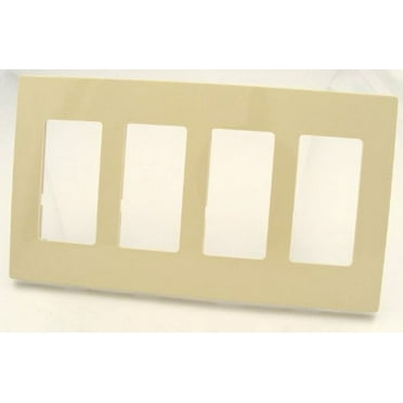 Leviton 80312-I 4-Gang Decora Wallplate Screwless, Ivory