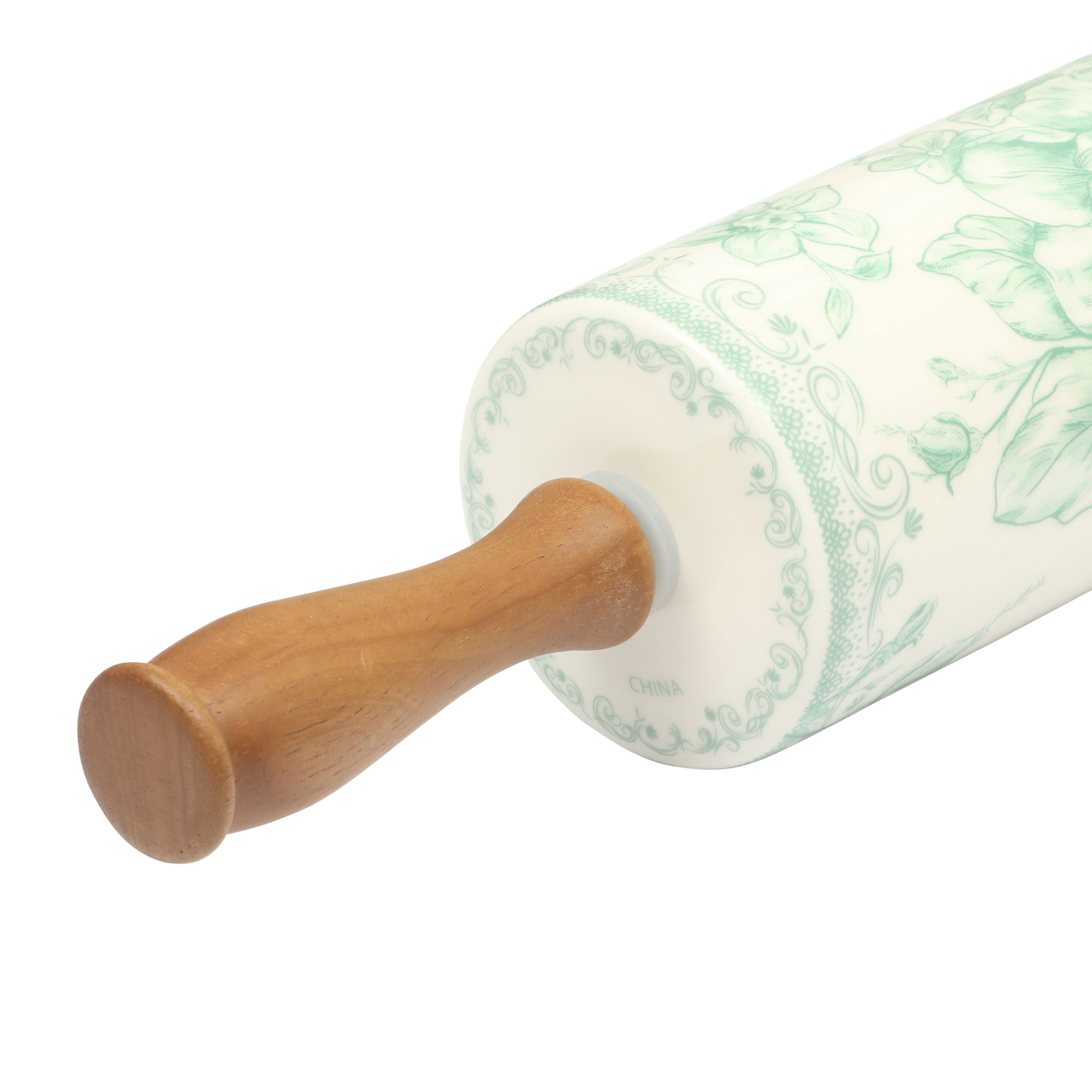The Pioneer Woman Agatha Ceramic Rolling Pin with Wood Handles, Green