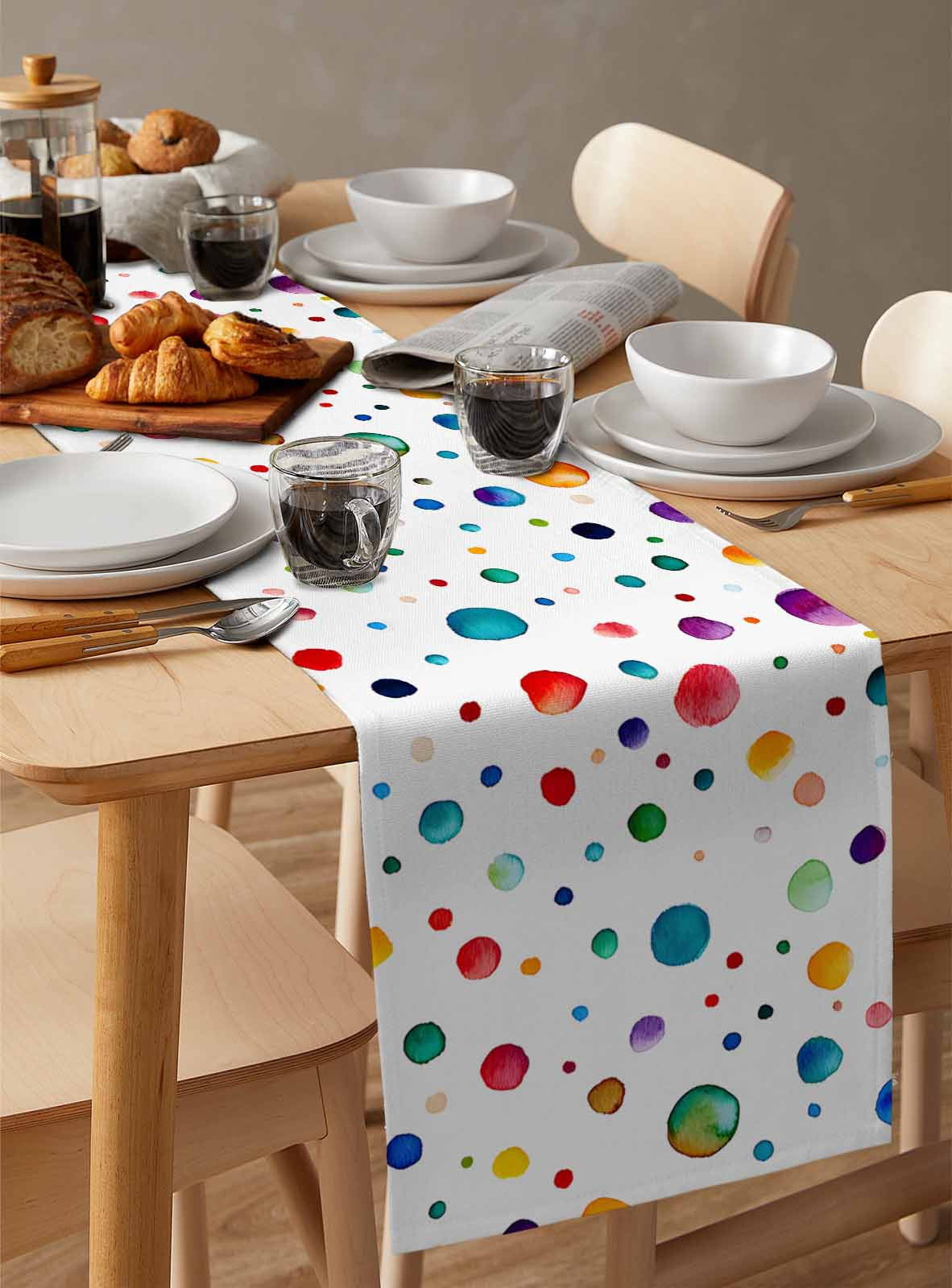 Colorful Polka Dot Table Runner Rainbow Color Polka Dots Abstract Art Tablerunners 18 x 72 Inch, Table Decorations Tabletop Scarf for Summer Gathering Holiday Farmhouse Kitchen Dining Decor