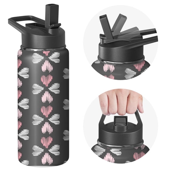 Modern 18 oz Insulated Stainless Steel Water Bottle with Straw & Cleaning Brush , Leakproof, BPA-Free, 304 Stainless Steel, Wide Mouth, Travel Mug for Car, Gym, Office