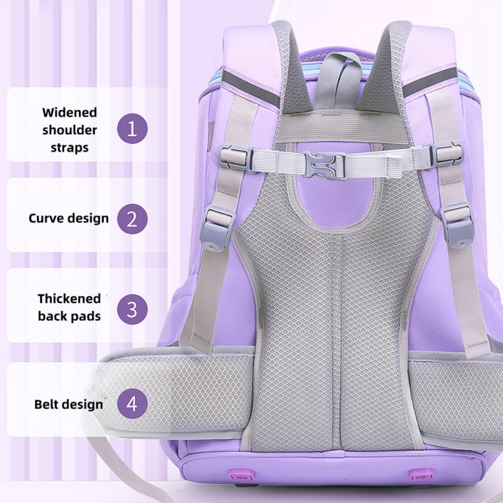 Tyethy School Backpack for Girls, Large Lightweight Kids School Bag Waterproof Wide-open Bookbag for Children, Purple