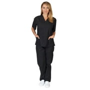 ACTIVE UNIFORMS Women Scrub Set Medical Scrub Top and Pants (Black, 4X-Large)