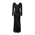 thumbnail image 4 of jsaierl Sequin Dress for Women Long Sleeve V-Neck Maxi Dresses Sexy Bodycon Side Split Formal Prom Dress Evening Party Club Date Night Sparkly Dress, 4 of 9