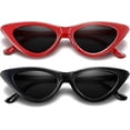 thumbnail image 2 of Two retro sunglasses classic cat-eye sunglasses UV protection sunglasses black frame with gray lenses red frame with gray lenses, 2 of 3