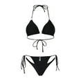 thumbnail image 5 of Womens Bikinis Summer Solid Color Floral Lace Up Halter Bra With Briefs Two Piece Tankinis Sets Swimsuits Holiday Wear, 5 of 8