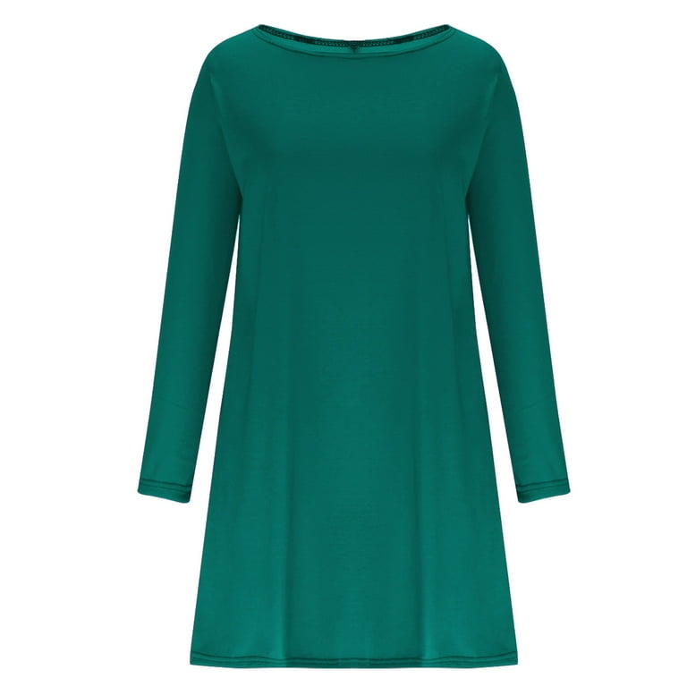 Lindreshi Fall Dresses for Women Homecoming Dresses Women's Fashion Casual Long  Sleeve Solid Round Neck Ladies Loose Mini Dress - Walmart.com