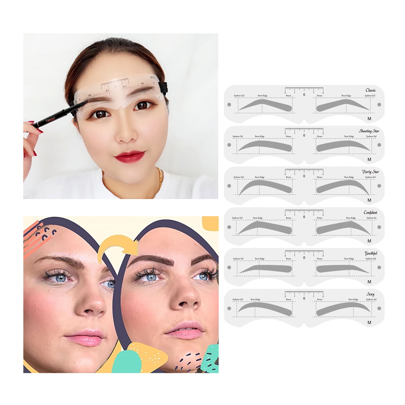 WTN Eyebrow Stencil with Strap 6 Styles Arched Eyebrow Stencil Eyebrow