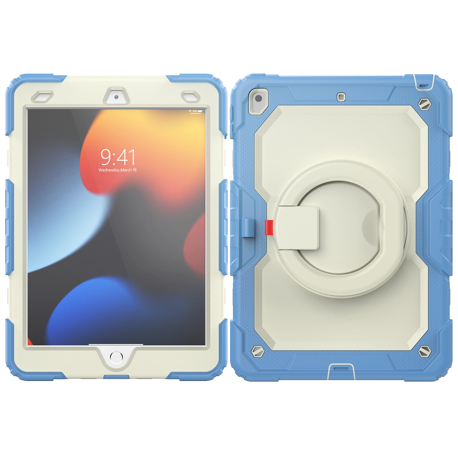 Allytechgroup Screen Protector Case for Apple iPad 9th 8th 7th Generation 10.2 Inch 2021 2020 2019, Heavy Duty Protective Build-in Pencil Holder Handle Stand Rugged Bumper Case Kids Friendly,Blue
