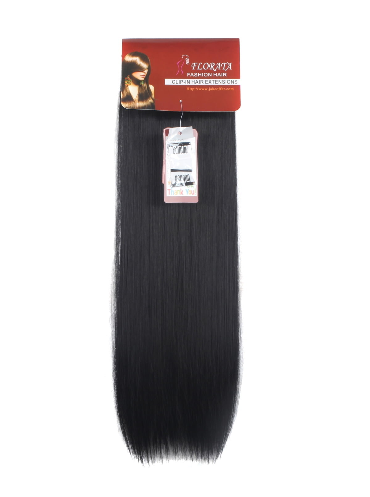 Florata 23 Long Straight Full Head Clip In Synthetic Hair Extensions Double Weft 7 Pieces 16 Clips 160g