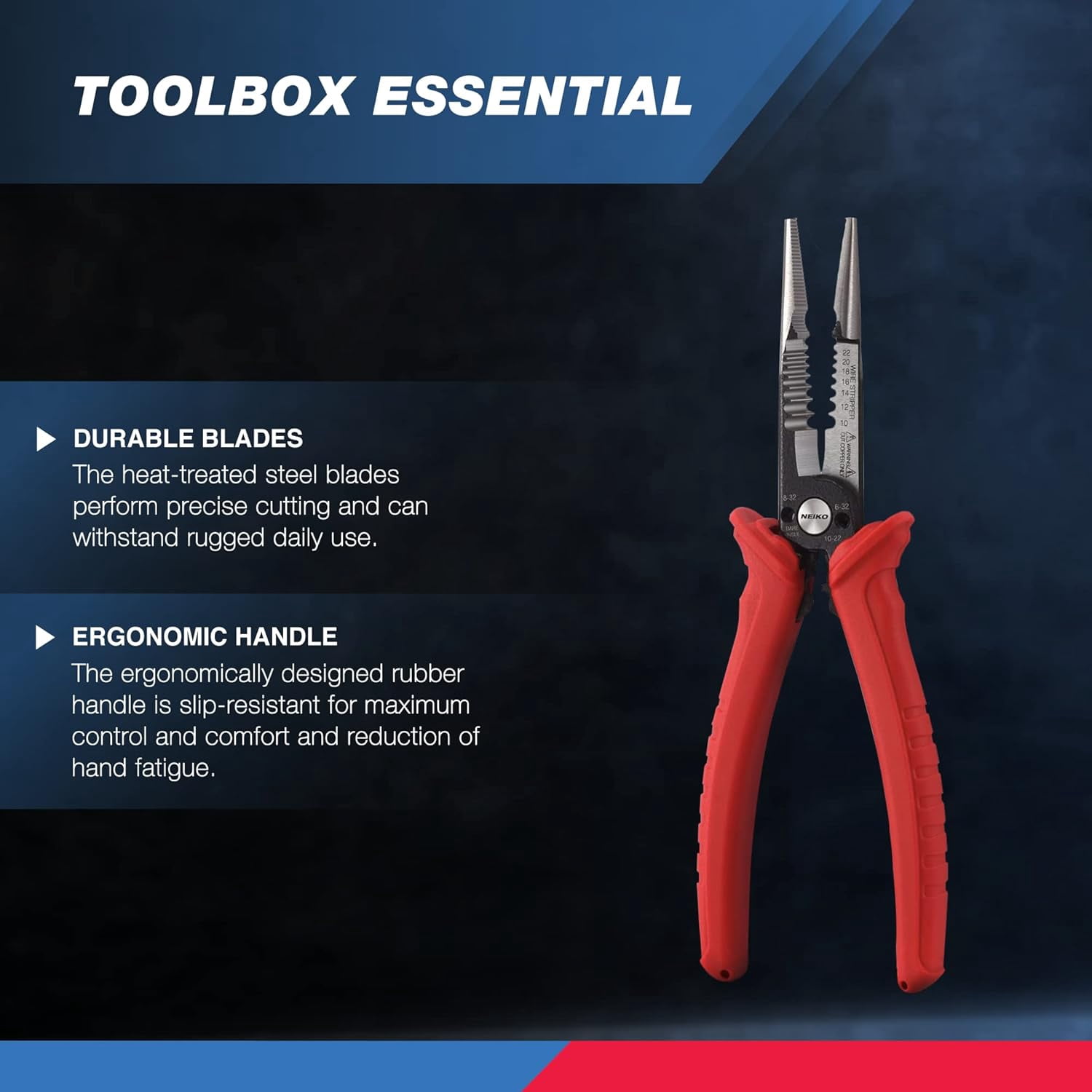 NEIKO 02038A 6-in-1 Wire Service Tool | 8-1/2" Length | Gripper, Crimper, Stripper, Cutter, Extractor, Electrician Pliers