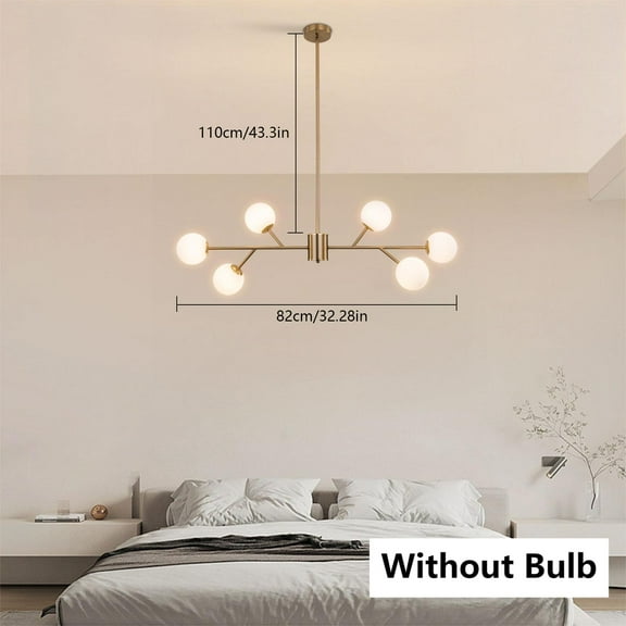 6-Lights Modern Glass Ball Pendant Lights Industrial LED Chandelier Ceiling Lamp Without Bulb