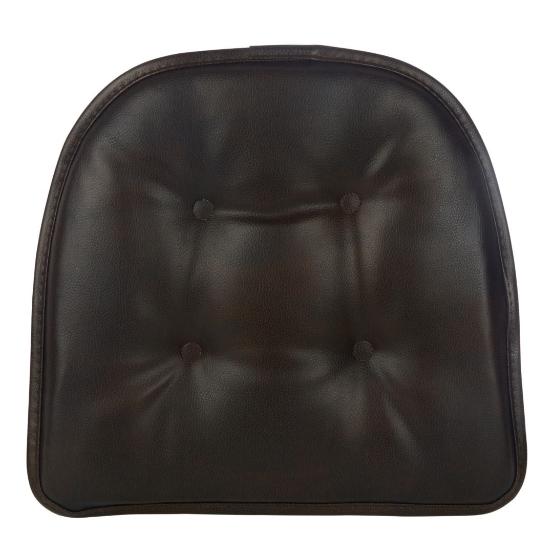 Gripper Non Slip 15" x 16" Faux Leather Dark Brown Chair Cushion