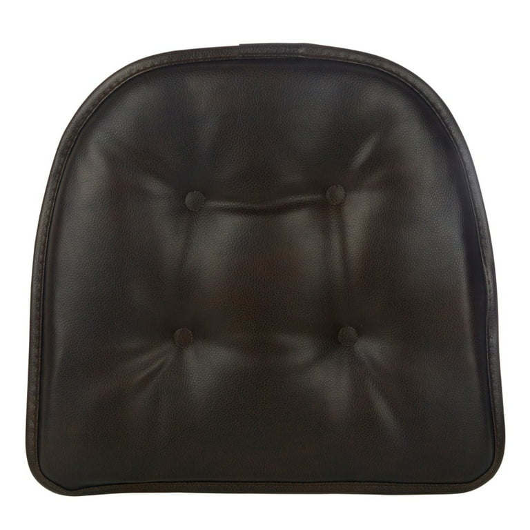 Gripper Non Slip 15x16 Faux Leather Tufted Chair Cushions, Set of 2