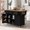 Black, variant on Kitchen Cart with Rubber wood Drop-Leaf Countertop & Cabinet door internal storage racks, Kitchen Island on 5 Wheels with Storage Cabinet and 3 Drawers for Dinning Room, Livingroom, White