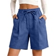 thumbnail image 6 of Comfy Shorts for Women Only Moment Shorts for Women Cotton and Linen Summer Casual High Waisted Wide Leg Drawstring Lounge Shorts Comfy 2026 Beach Vacation Clothes Blue,2XL, 6 of 7