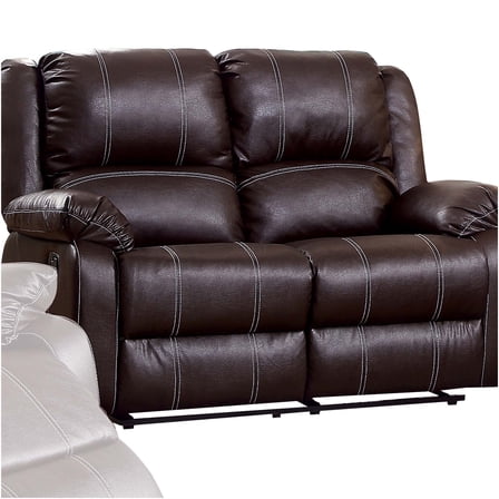 JERFIT Power Reclining Loveseat with Wall-Hugger Design, Faux Leather Upholstery, Padded Arms and Headrest for Living Room, Brown