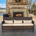 thumbnail image 3 of Comfortable 3-Seater Sofa Chair Brown Rattan With Khaki Cushions For Patio, 3 of 7