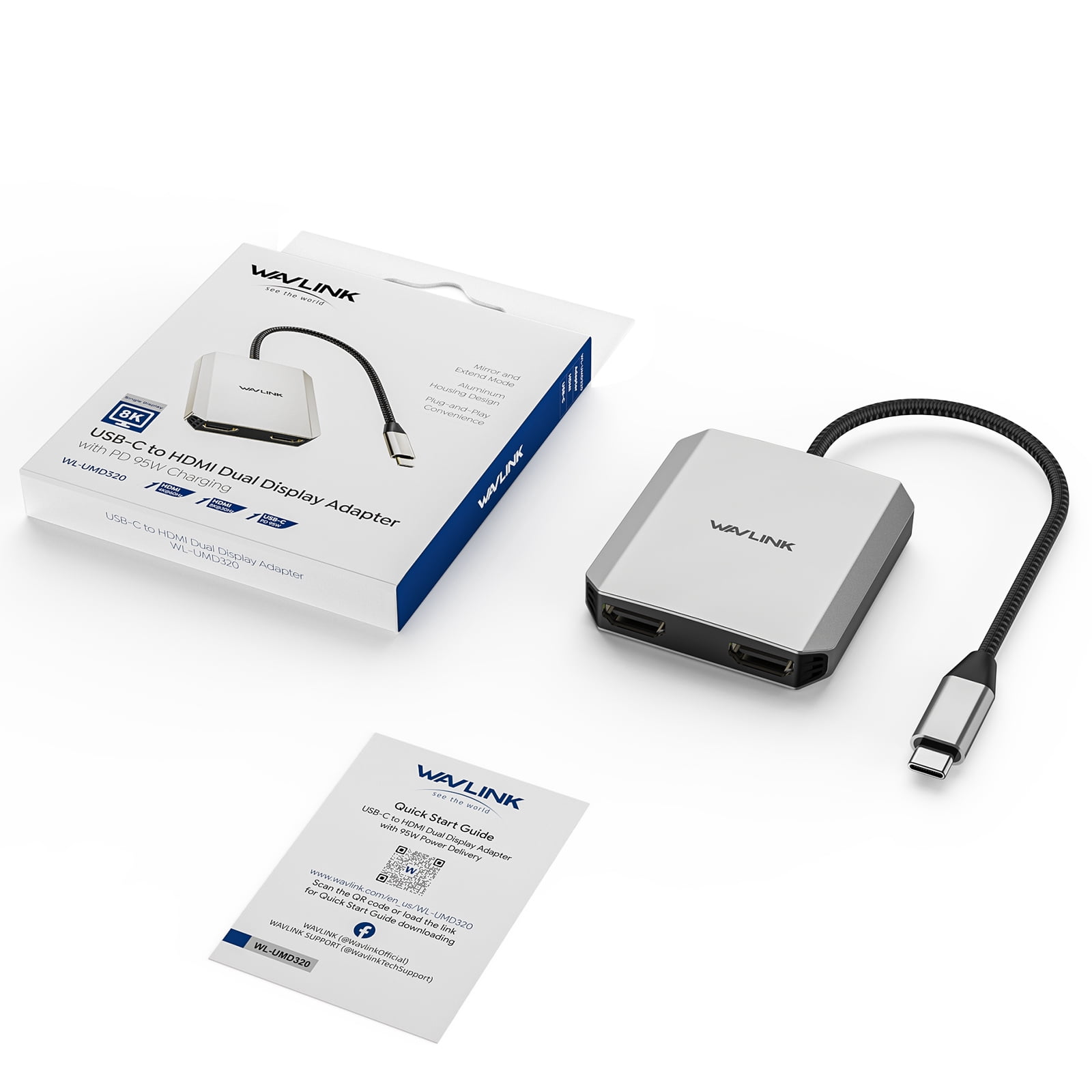 USB C to Dual HDMI Adapter, WAVLINK Dual 4K@60hz HDMI Adapter with 100W Power Delivery for Dell XPS, HP, Lenovo, Thunderbolt 3/4 Laptops, Windows Systerm Laptops Only