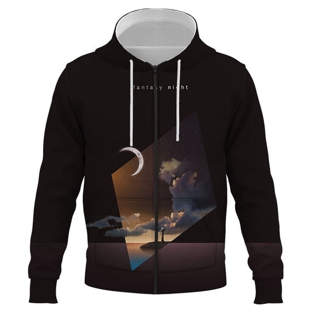 Chaqueta con capucha y cremallera con estampado 3D de cielo creativo para hombre y mujer, ideal para primavera y otoño.