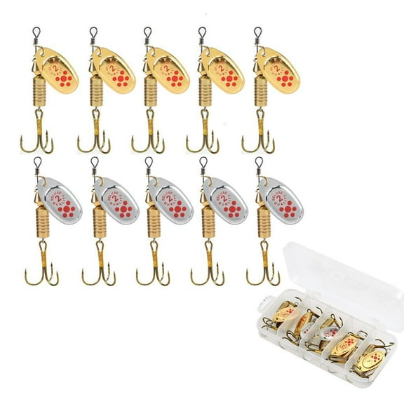 Necvior 10Pcs Trout Fishing Spoons Lures Fishing Spinner Hard Baits with Treble Hook