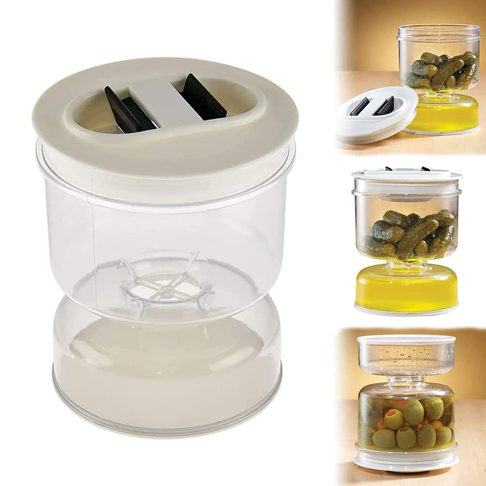 Crystalia Pickle and Olive Container with Strainer Grey Lid (BPA-Free)