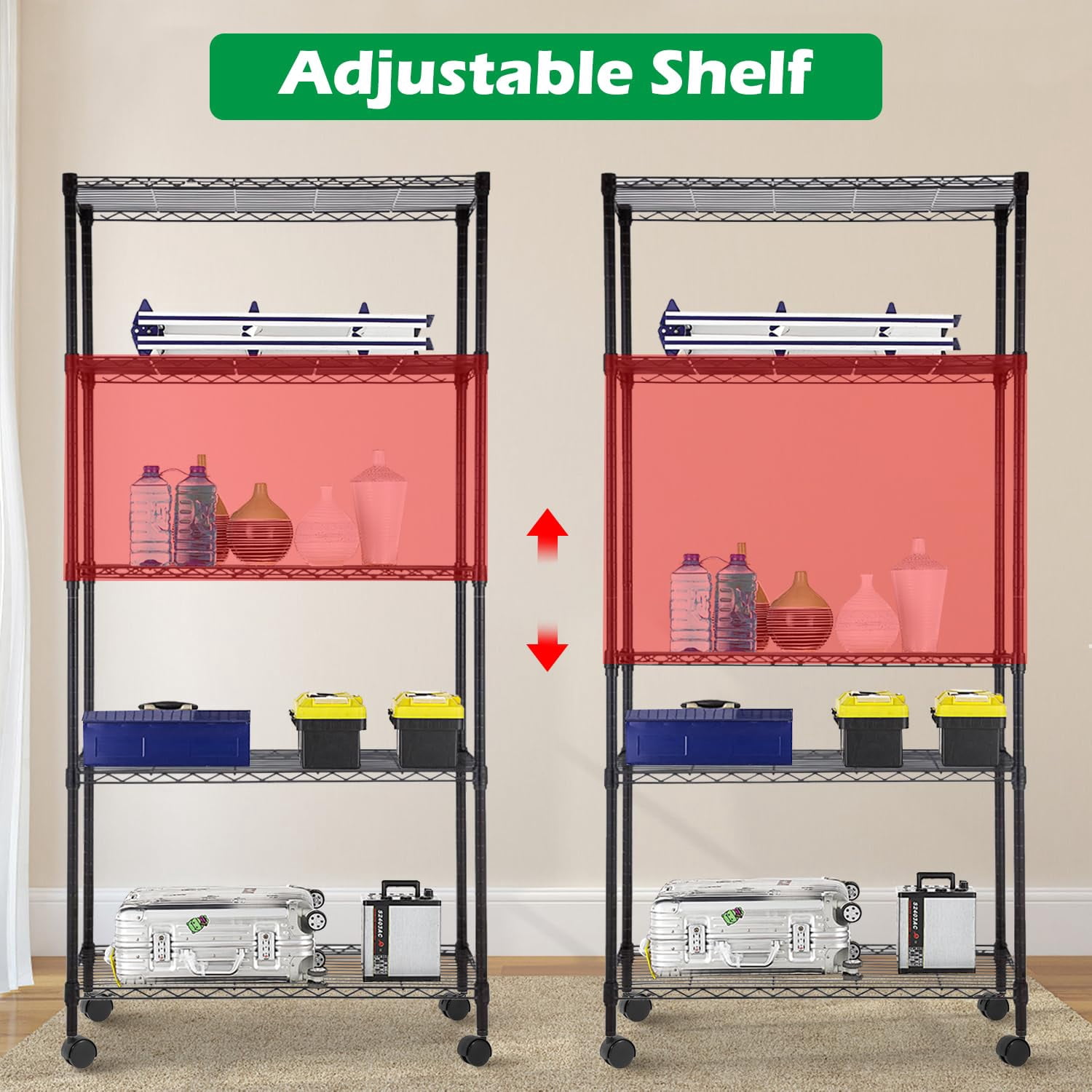 FDW Wire Shelving Unit Metal Shelf Organizer Heavy Duty Wire Rack Storage Unit Rack Utility for Bathroom Office Kitchen (Black, 14" D x 30" W x 60" H)