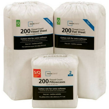 Fieldcrest Flat Sheet - Mainstays 200 Thread Count Twin - Flat Sheet, Sheet Collection, ARCTIC WHITE