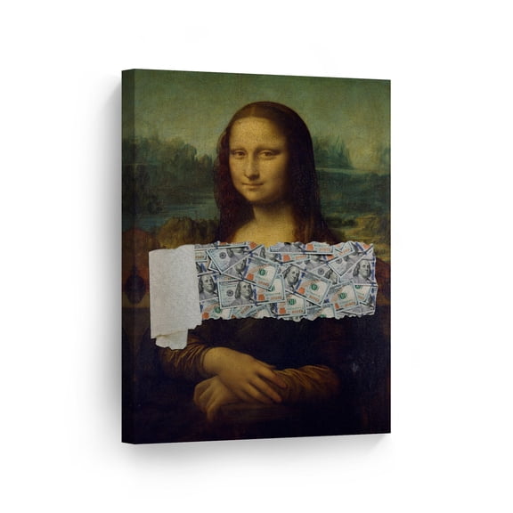 Smile Art Design Mona Lisa Painting and 100 Dollar Money Motivational Canvas Wall Art Inspirational Wall Art Entrepreneur Quote Print Modern Office Living Room Decor Artwork Gift Ready to Hang 17x11