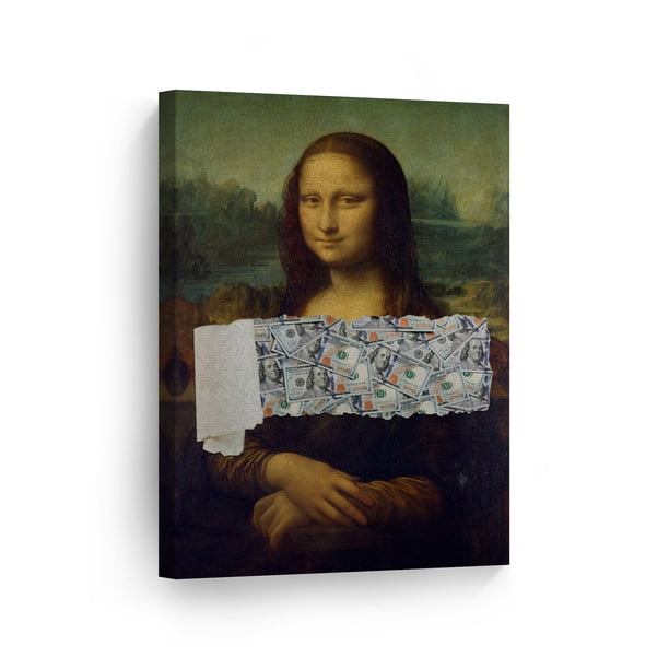 Smile Art Design Mona Lisa Painting And 100 Dollar Money Motivational Canvas Wall Art Inspirational Wall Art Entrepreneur Quote Print Modern Office Living Room Decor Artwork Gift Ready To Hang 28x19