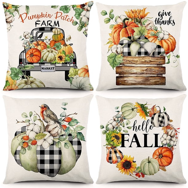 4 fundas de almohada de otoño de 18.0 x 18.0 in, decoración de otoño, tema de Acción de Gracias, decoración de granja de calabaza de otoño, cojín de almohada para decoración de Acción de Gracias (D) Sailing Electrónica