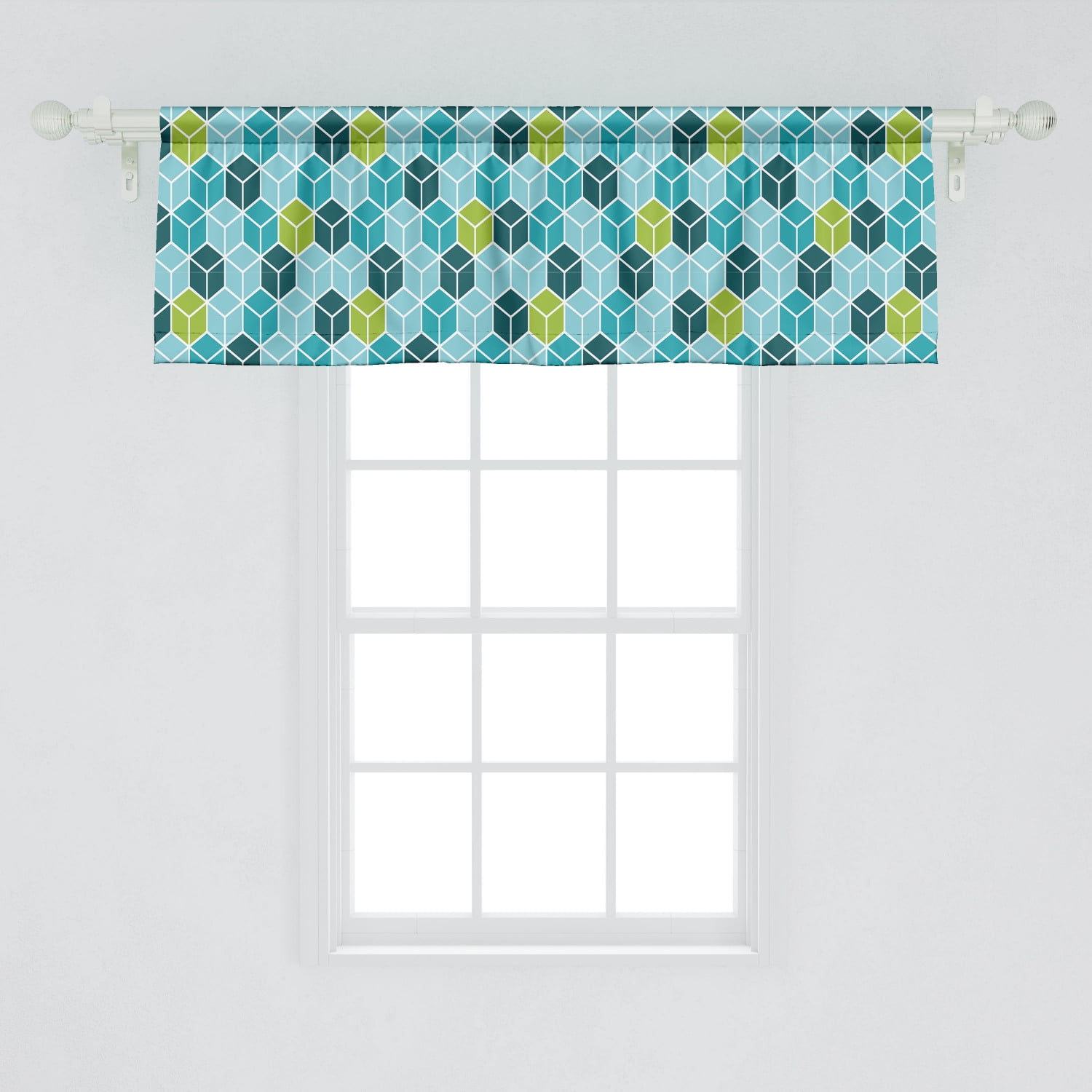 Ambesonne Geometric Window Valance, Modern Pattern Optical Cube Effect ...