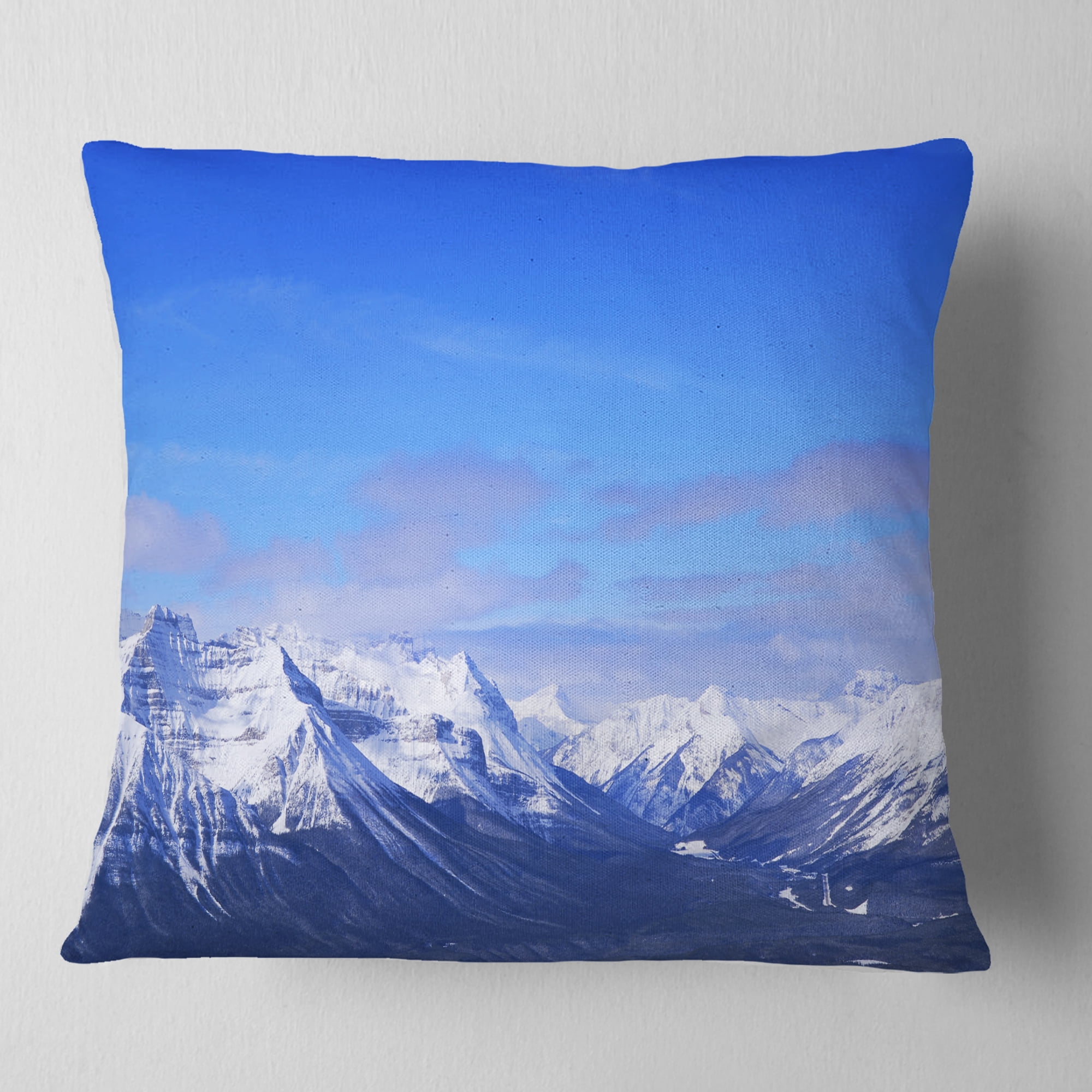 Designart Blue Winter Mountains - Landscape Photography Throw Pillow - 16x16