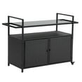 thumbnail image 6 of Syngar Patio Bar Cart on Wheels, Outdoor PE Wicker Bar Counter Table with Glass Top and Storage, Rolling Beverage Bar Counter Table, Wine Serving Cart for Garden, Porch, Backyard, Poolside, Black, 6 of 10