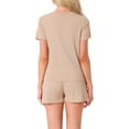 thumbnail image 3 of INSPIRE CHIC Women's Pajama Sets Short Sleeve Crewneck Top with Shorts Ruffle 2 Pcs Lounge Set with Pocket M Khaki, 3 of 6