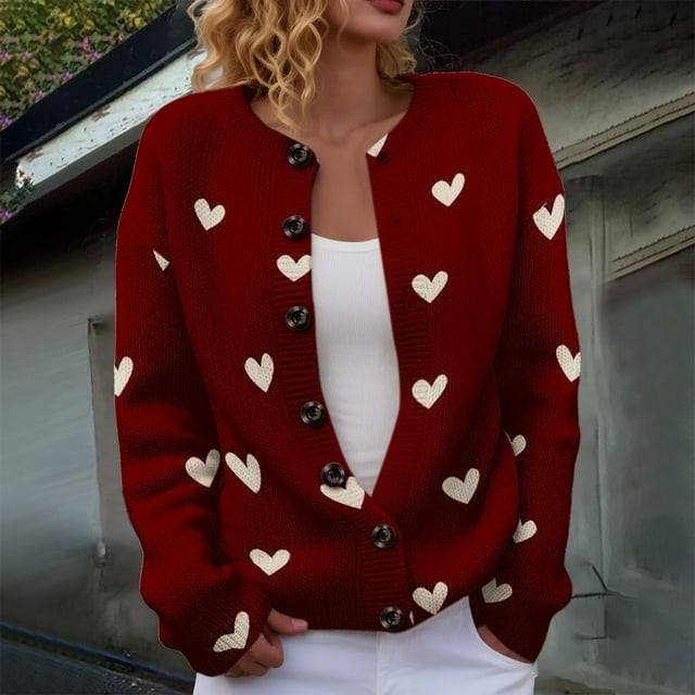 Plus Size Women's Christmas Santa & Tree Embroidered Cardigan Long Sleeve Round Neck Button Down Knit Sweater For Holiday Season