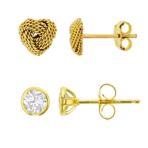 Decadence Sterling Silver Yellow Love Knot Heart & Solitaire Bezel Stud Set
