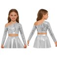 thumbnail image 6 of TSSOE Kids Girls One Shoulder Long Sleeve Sequins Jazz Hip Hop Ballet Dance Crop Top Athletic Shirts For Performance Silver 8, 6 of 6