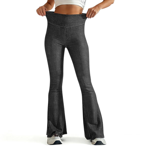 RRMuAzgs Womens Flared Pants Tight Fit Stretch Solid Color Denim Long Pants Sports Fitness Casual Trousers Yoga Pant with Pockets