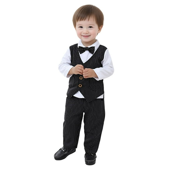 Zshosam Suit for Boys Baby Boy Long Sleeve Gentleman Shirt Waistcoat Bowtie Tuxedo Size 2T 3T,(Black 2-3 Years)