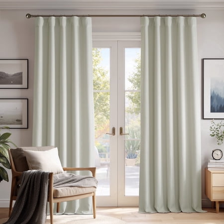 nicetown faux linen blackout curtains & drapes for living room 84 inches long 50" wide, pinch pleated light blocking window treatments thermal insulated curtains for bedroom, 2 panels,ivory