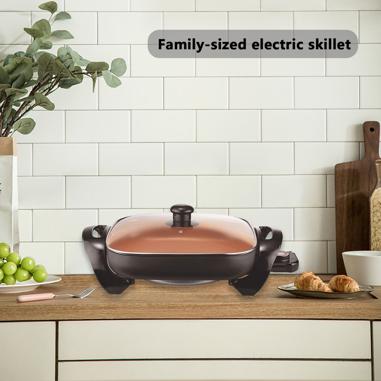  Large Nonstick Electric Skillet - Serves 4 to 6 People (Copper  Ceramic): Home & Kitchen