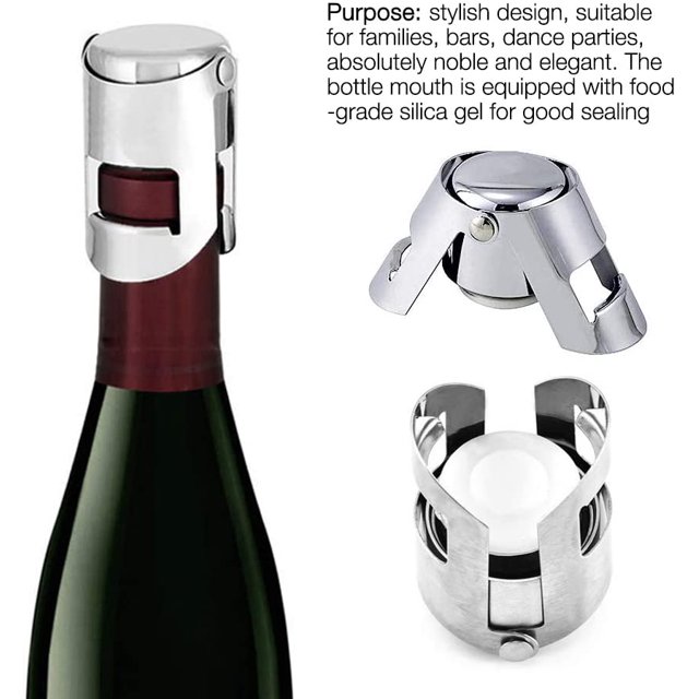 Corchos de champán, paquete de 4 selladores al vacío de acero inoxidable para botellas de vino espumoso para regalos (plata, 5,8*3 cm)