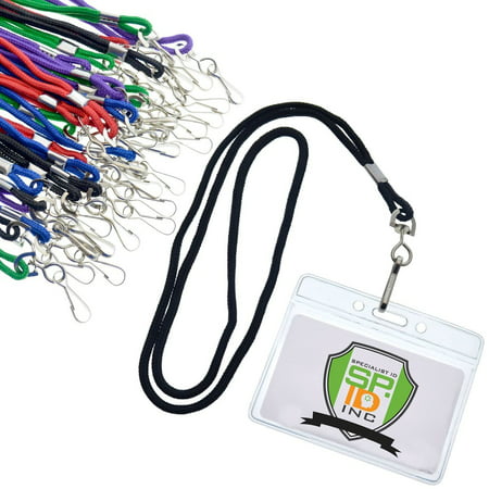 25 Pack of Premium Name Tag Badge Holders with Lanyards (Horizontal) by Specialist ID (Assorted (Best Name Tags For School Uniform)