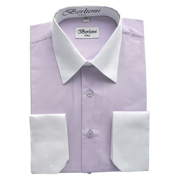 Berlioni Italy White Collar & Cuffs Mens Two Tone Dress Shirt 19 Colors ...